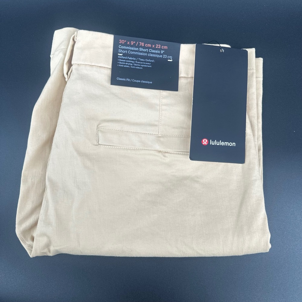 Lululemon Commission Short Classic 9 Mens Size 30 Tan Oxford ABC Tech Shorts